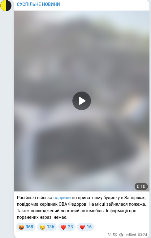Скріншот Telegram-публікації