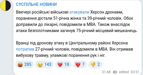 Скріншот Telegram-публікації