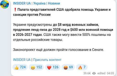 Скріншот Telegram-публікації