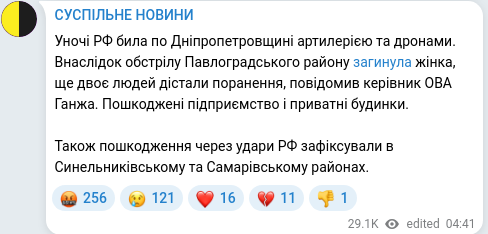 Скріншот Telegram-публікації