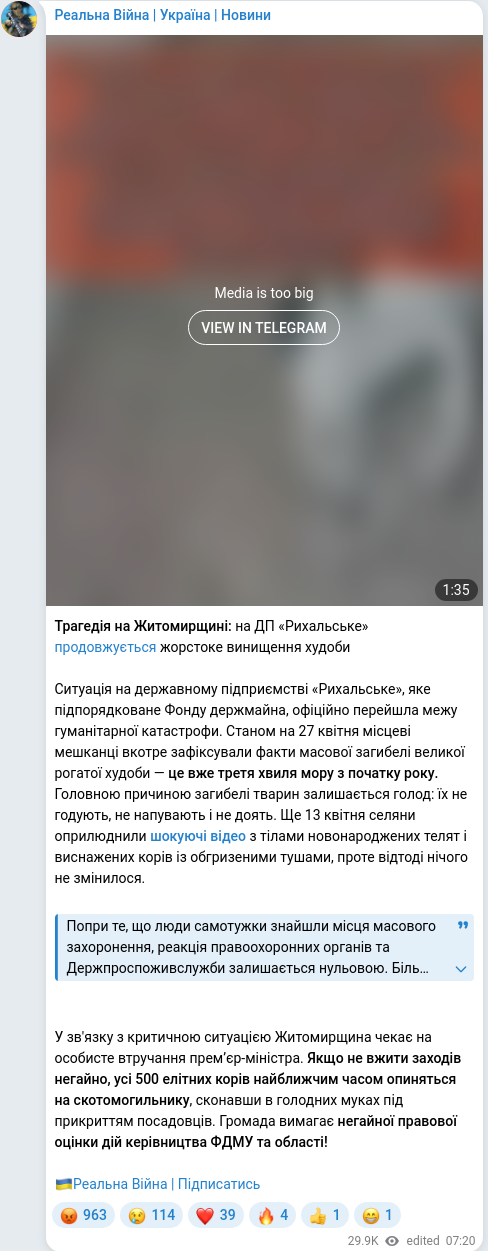 Telegram publication screenshot