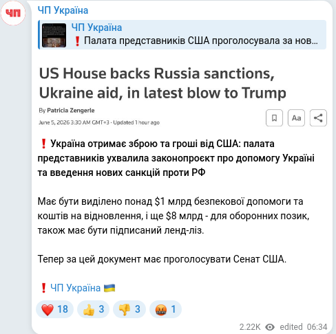 Telegram publication screenshot