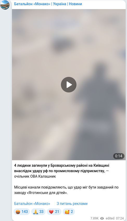 Скріншот Telegram-публікації