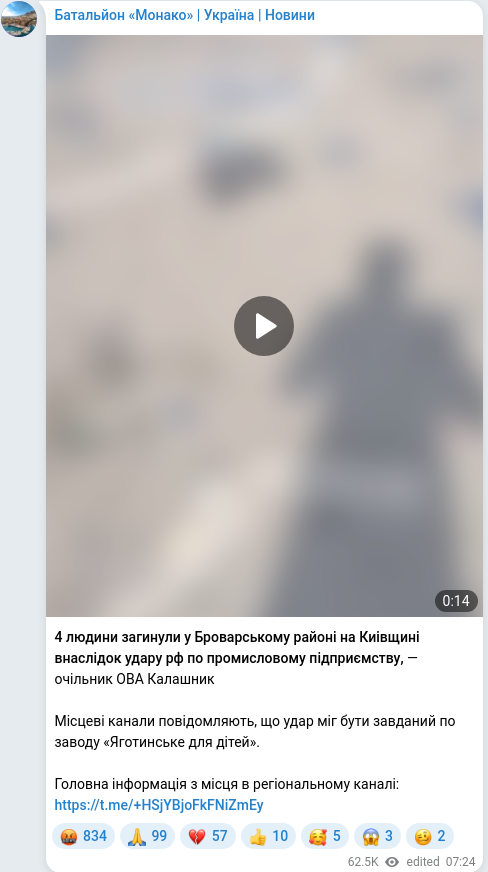 Скріншот Telegram-публікації