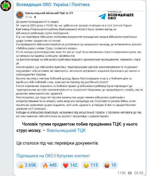 Скріншот Telegram-публікації