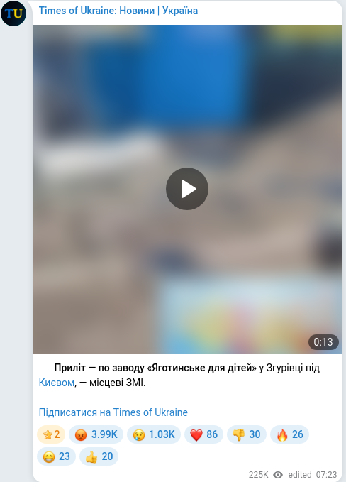 Скріншот Telegram-публікації