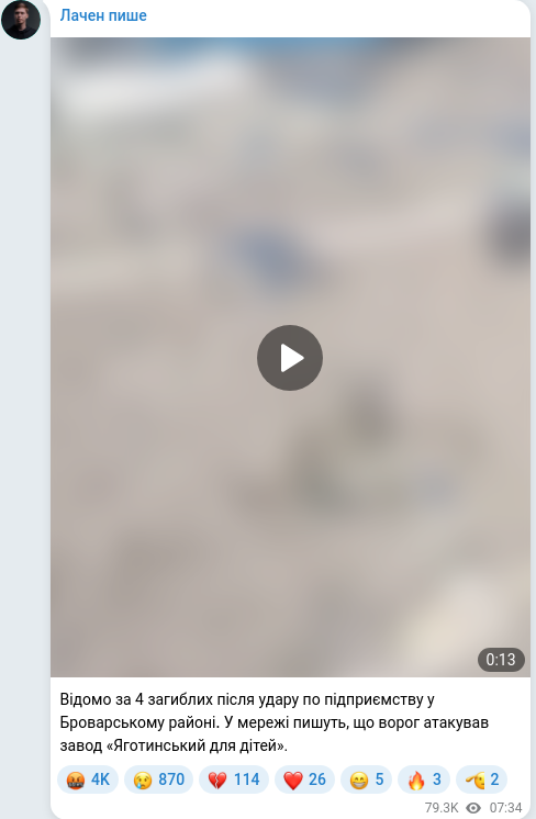 Скріншот Telegram-публікації