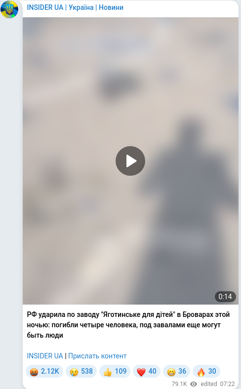 Скріншот Telegram-публікації