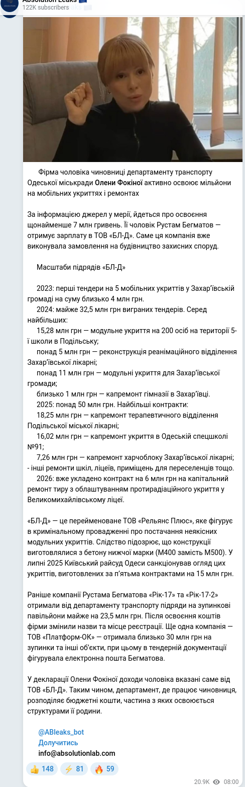 Telegram publication screenshot