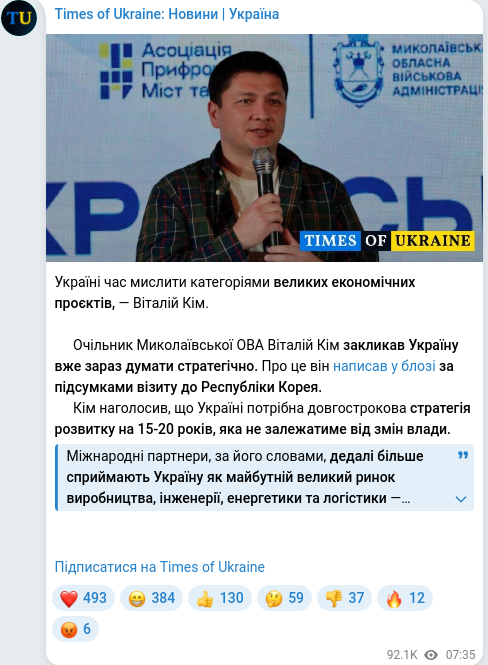 Скріншот Telegram-публікації