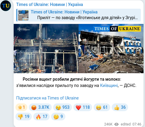 Скріншот Telegram-публікації