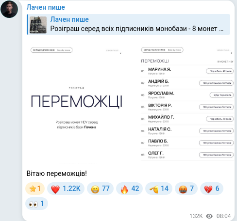 Скріншот Telegram-публікації