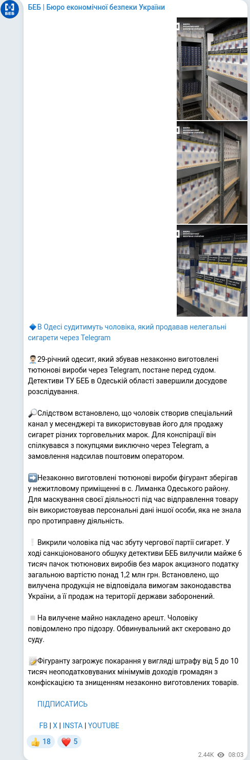 Скріншот Telegram-публікації