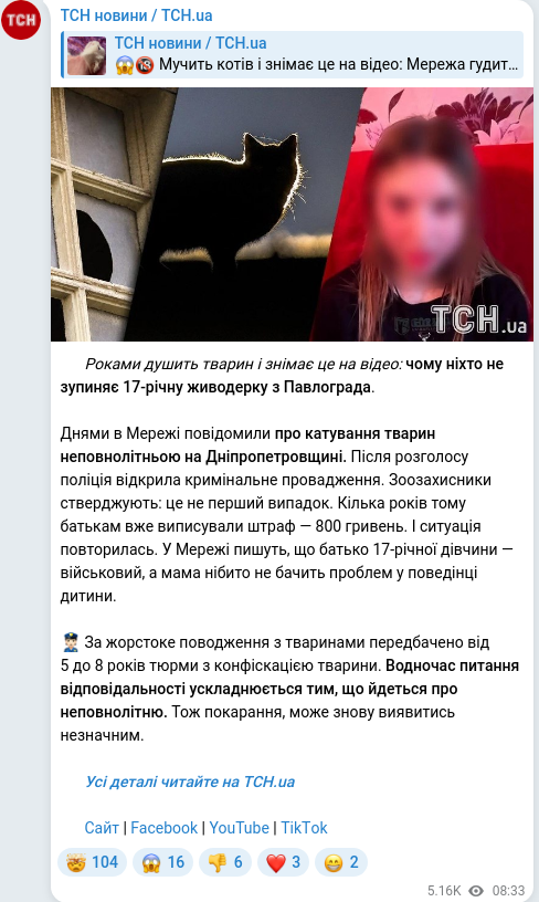 Скріншот Telegram-публікації