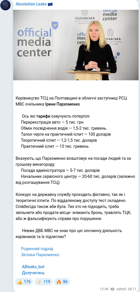 Скріншот Telegram-публікації