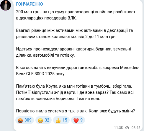 Скріншот Telegram-публікації