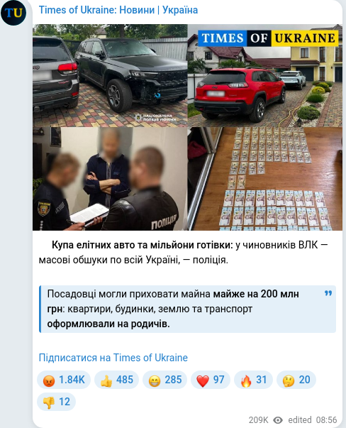 Скріншот Telegram-публікації
