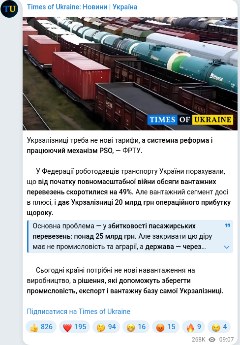 Скріншот Telegram-публікації