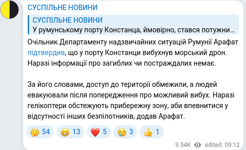 Скріншот Telegram-публікації