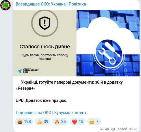 Скріншот Telegram-публікації