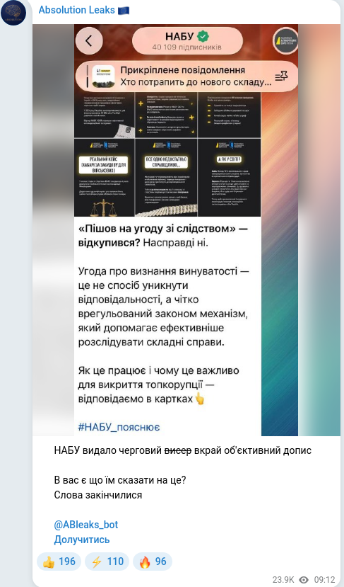 Скріншот Telegram-публікації