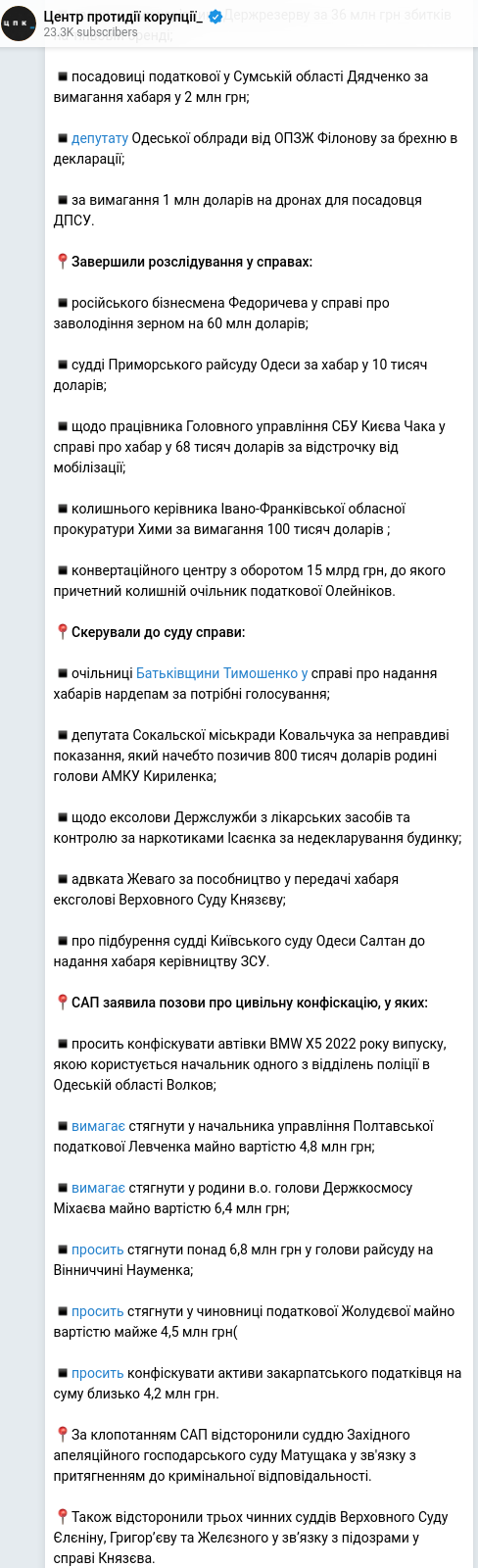 Скріншот Telegram-публікації