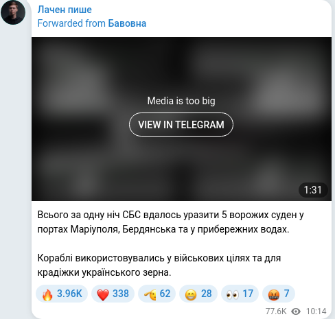 Скріншот Telegram-публікації