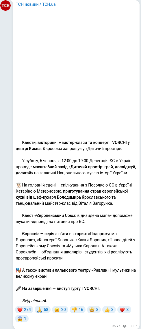 Скріншот Telegram-публікації