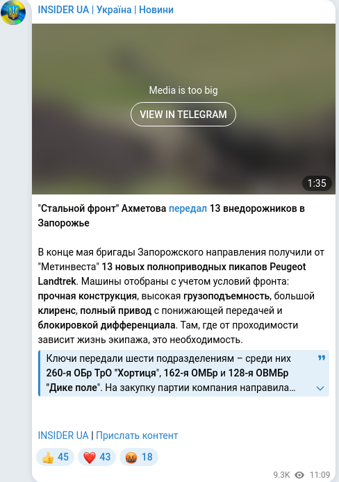 Скріншот Telegram-публікації