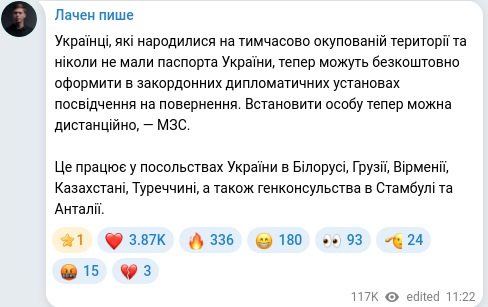 Скріншот Telegram-публікації