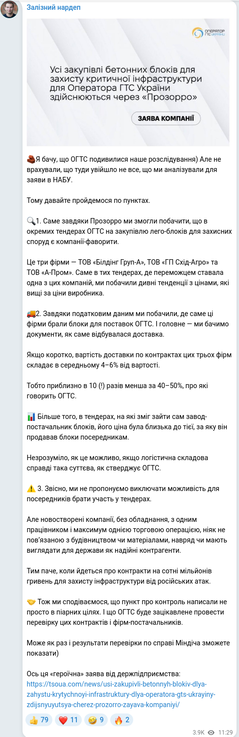 Telegram publication screenshot
