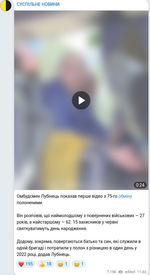 Скріншот Telegram-публікації
