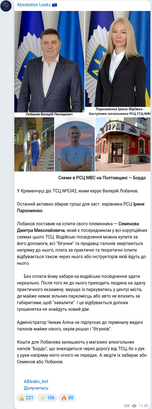 Скріншот Telegram-публікації