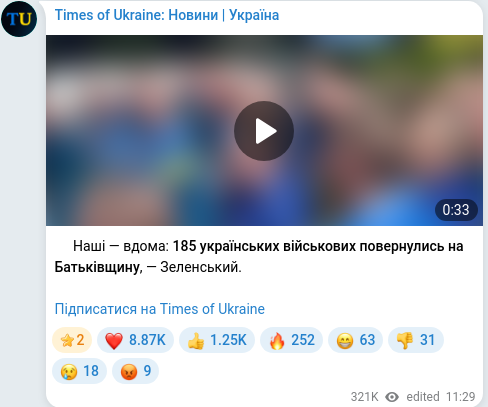 Скріншот Telegram-публікації