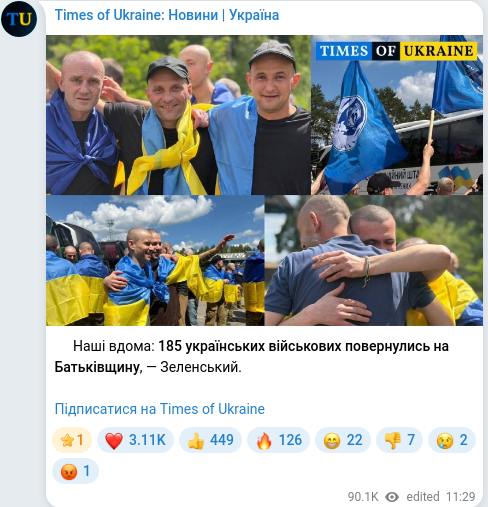 Скріншот Telegram-публікації