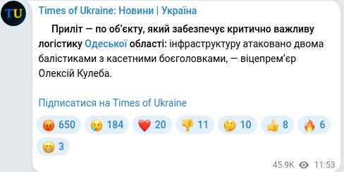 Скріншот Telegram-публікації