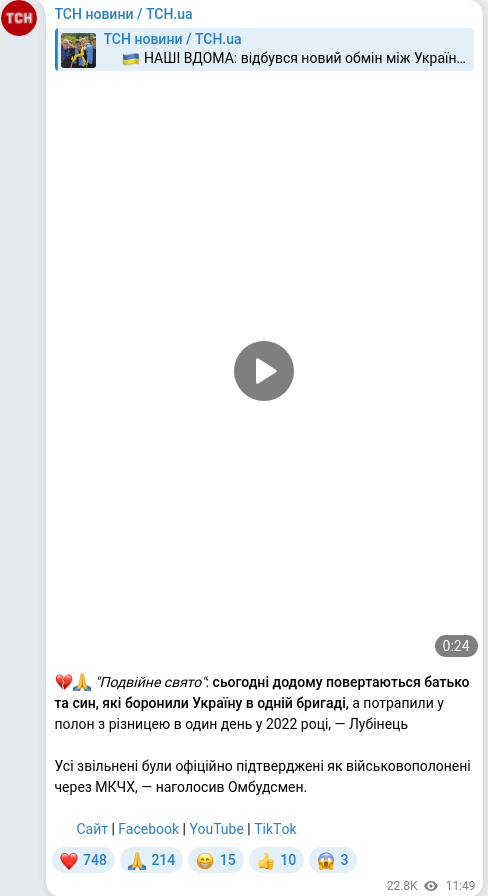 Скріншот Telegram-публікації