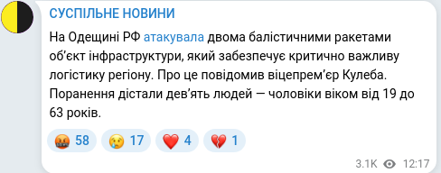 Скріншот Telegram-публікації