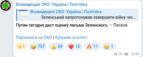 Скріншот Telegram-публікації