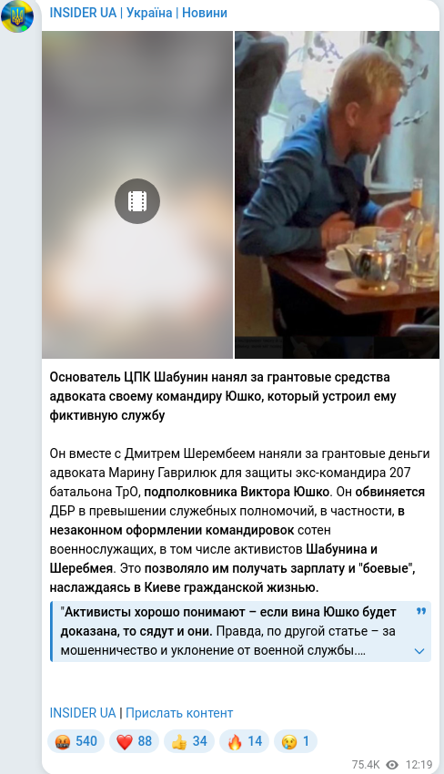 Скріншот Telegram-публікації