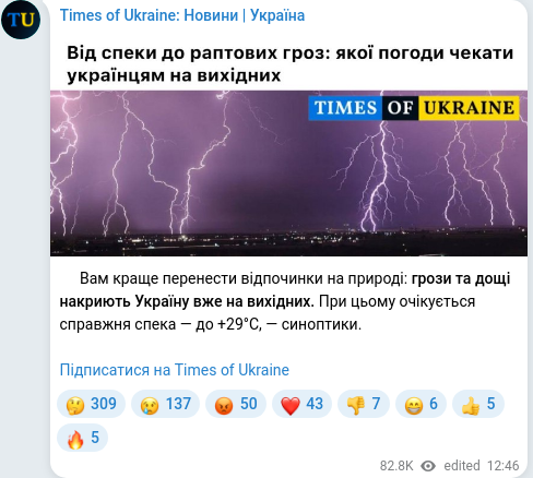 Скріншот Telegram-публікації