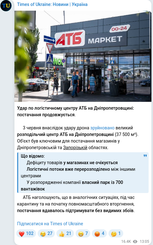 Скріншот Telegram-публікації