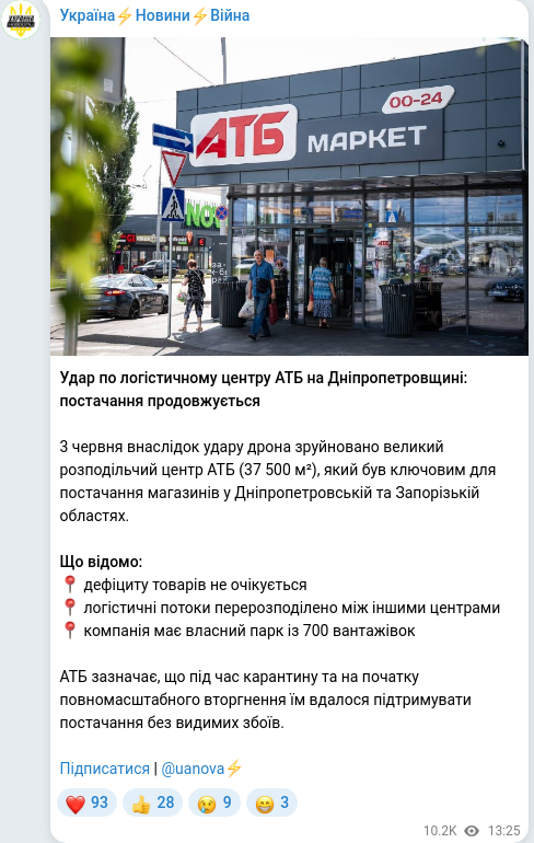 Telegram publication screenshot