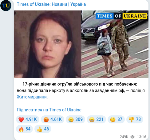 Скріншот Telegram-публікації