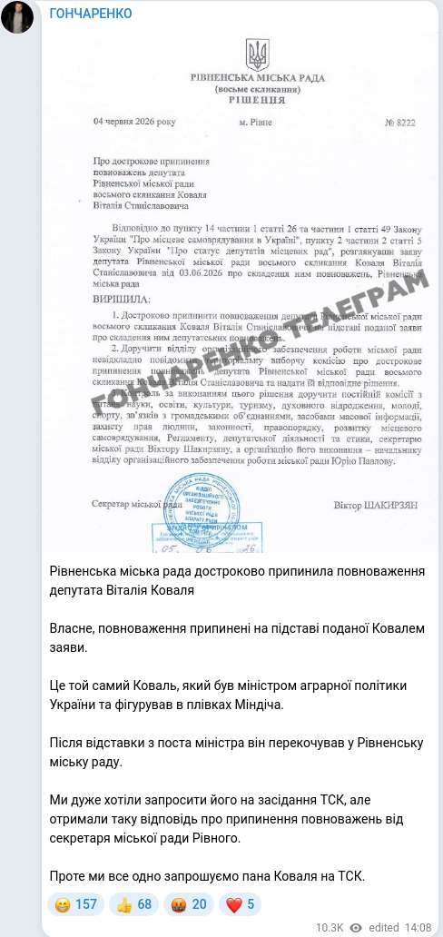 Скріншот Telegram-публікації