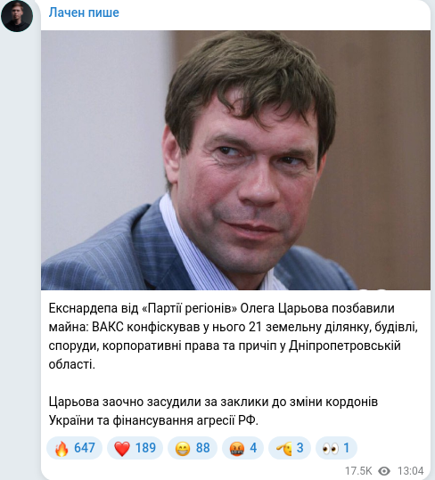 Скріншот Telegram-публікації
