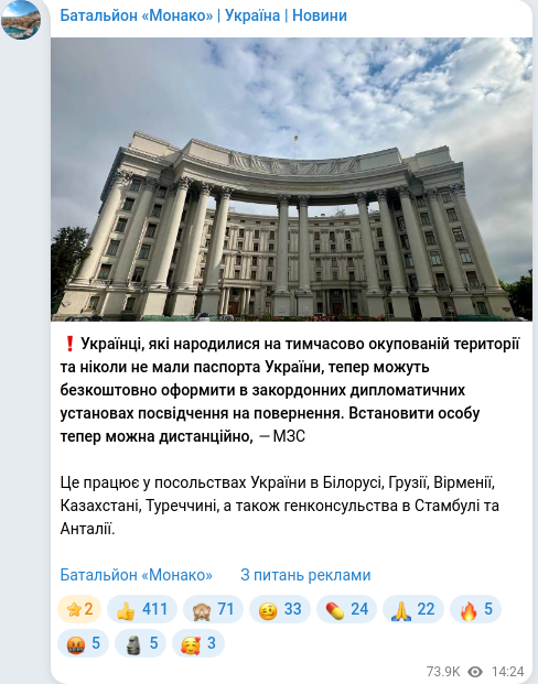 Скріншот Telegram-публікації