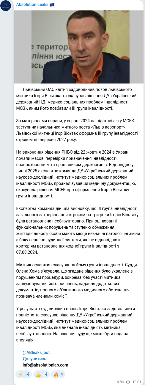 Telegram publication screenshot