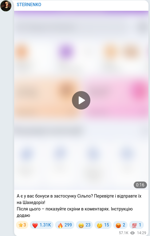 Скріншот Telegram-публікації