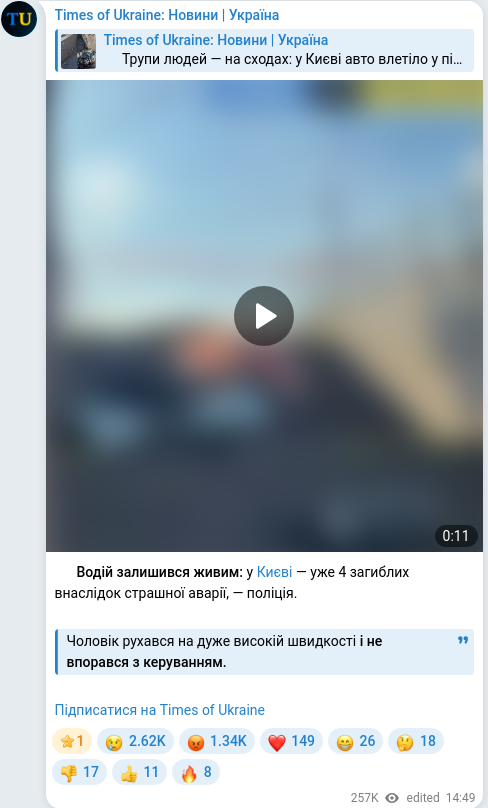 Скріншот Telegram-публікації